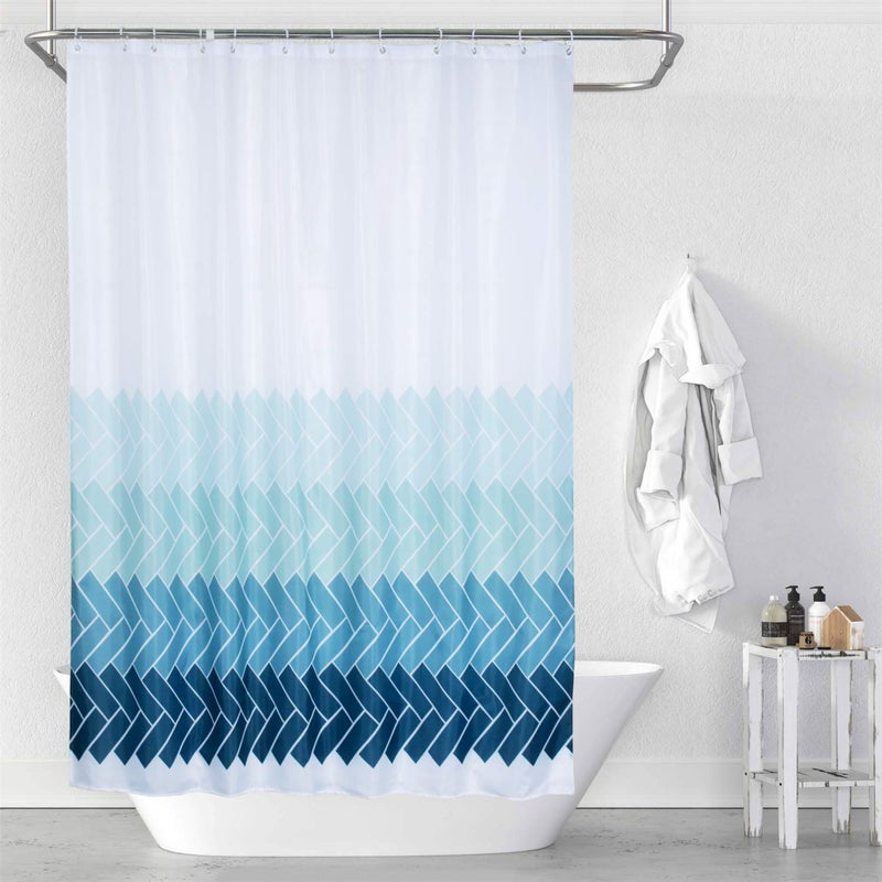 MORNITE Extra Wide Shower Curtain Mens Bathroom Teal Light Blue Ombre White, Wrap Around Microfiber Cloth Fabric 18 Hooks,108" WÃ—72" H Inch - Image 1